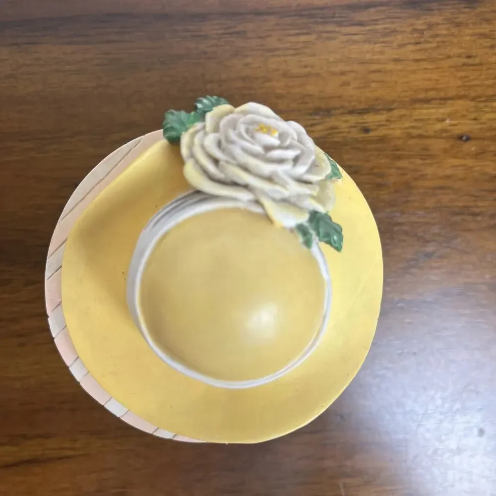VTG Two's Company 3” Trinket Box Round Hat Box Yellow Flower Easter Spring Gift